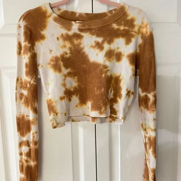 mate the label Size Small tie dye thermal crop long sleeve orange white - Picture 7 of 7